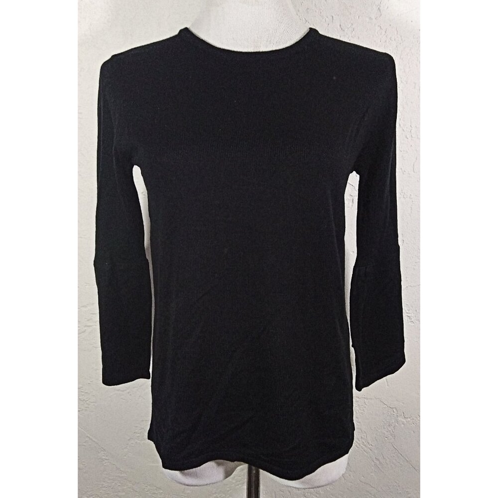 Jaclyn Smith Collection Top Small Black Bell Sleeve Acrylic Sweater Sheer